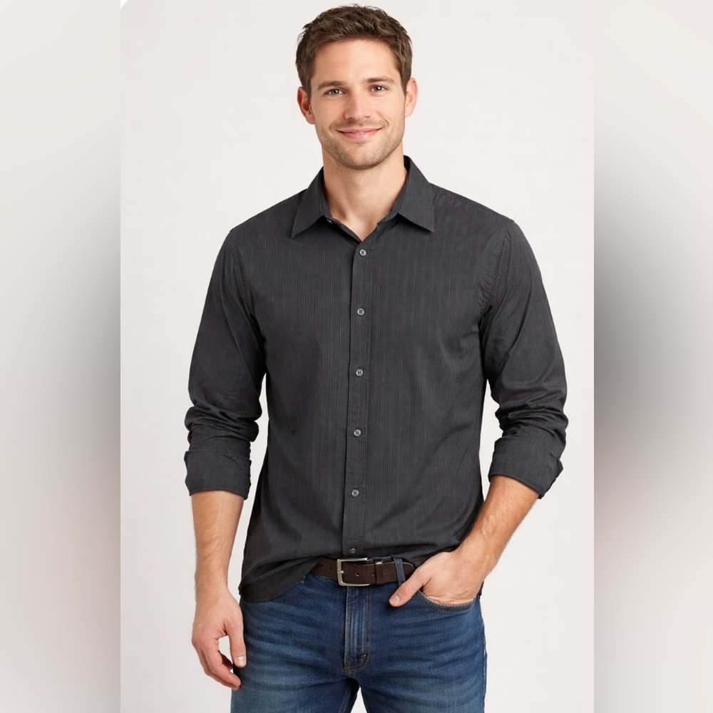American Eagle Outfitters Charcoal Pin Striped Dress Shirt